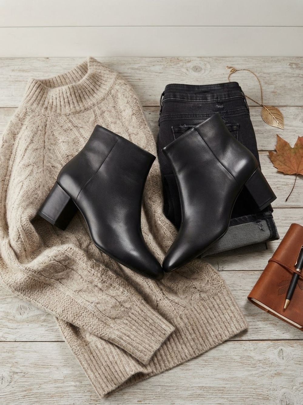 Clarks Black Leather Block Heel Ankle Boots
